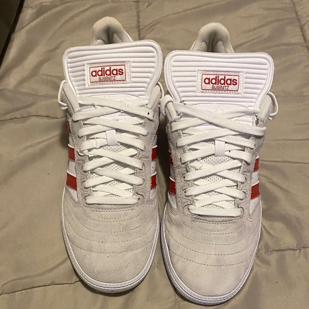 Adidas Men's White and Red Low Cut Sneakers